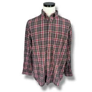 Vintage J Crew Oarsman Flannel‎ Shirt Men's Large Red Gray Plaid Button-Down 90s